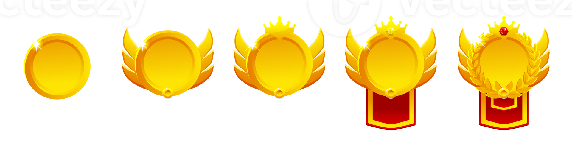 Set of Game Rank badges. Level up icons, ranking awards png