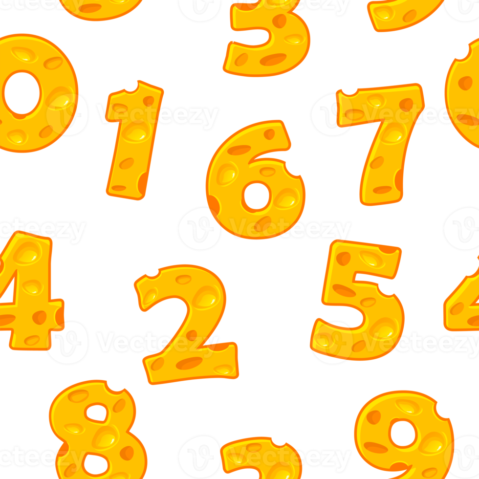 Seamless pattern of cheese numbers. png