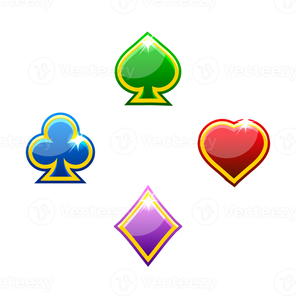 Set of colored playing card suits isolated. Heart, spade, club and diamond 21108064 PNG