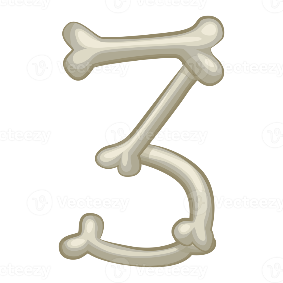 Bone number 3, digit three. Cartoon isoled number png