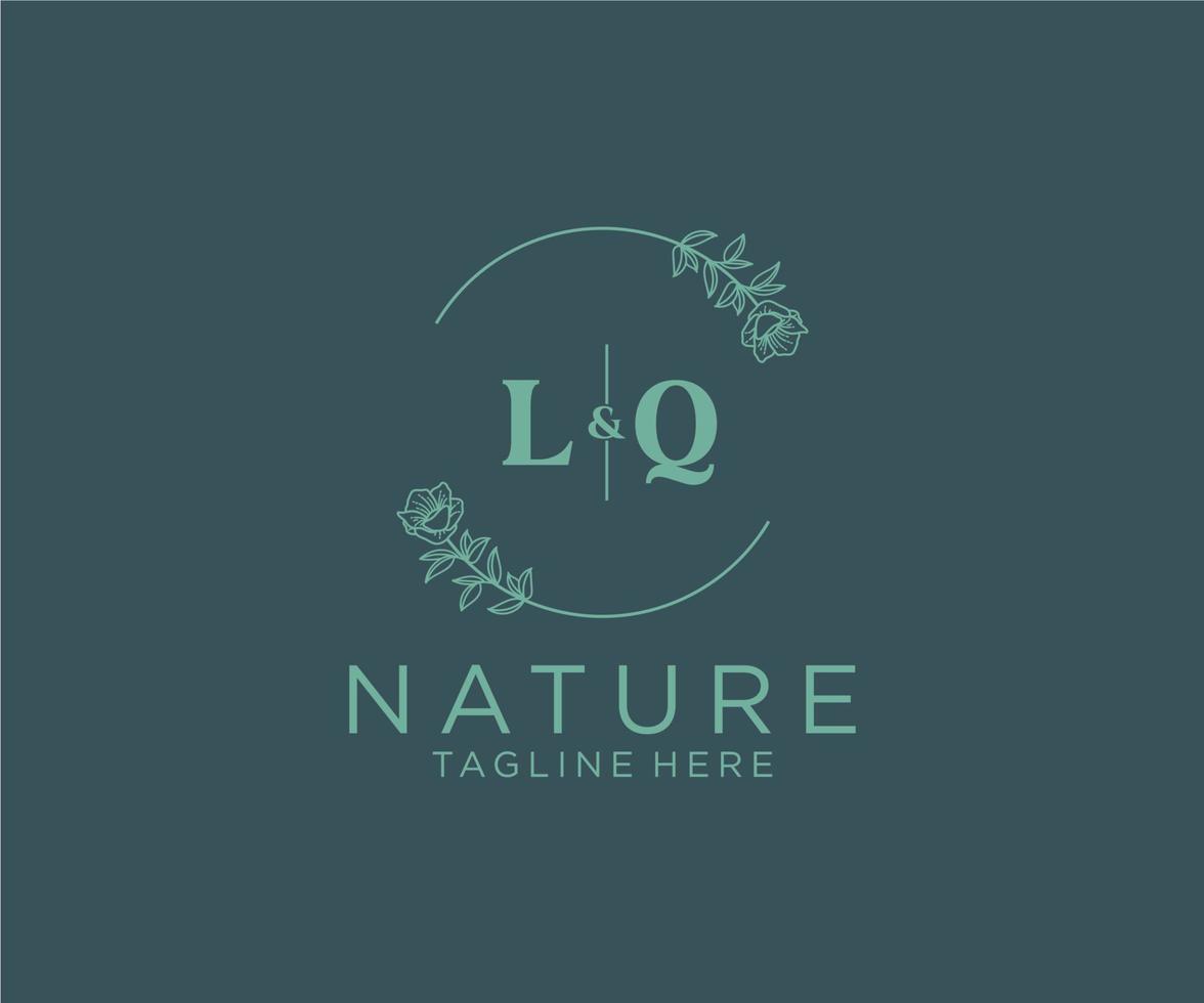 initial LQ letters Botanical feminine logo template floral, editable premade monoline logo suitable, Luxury feminine wedding branding, corporate. vector