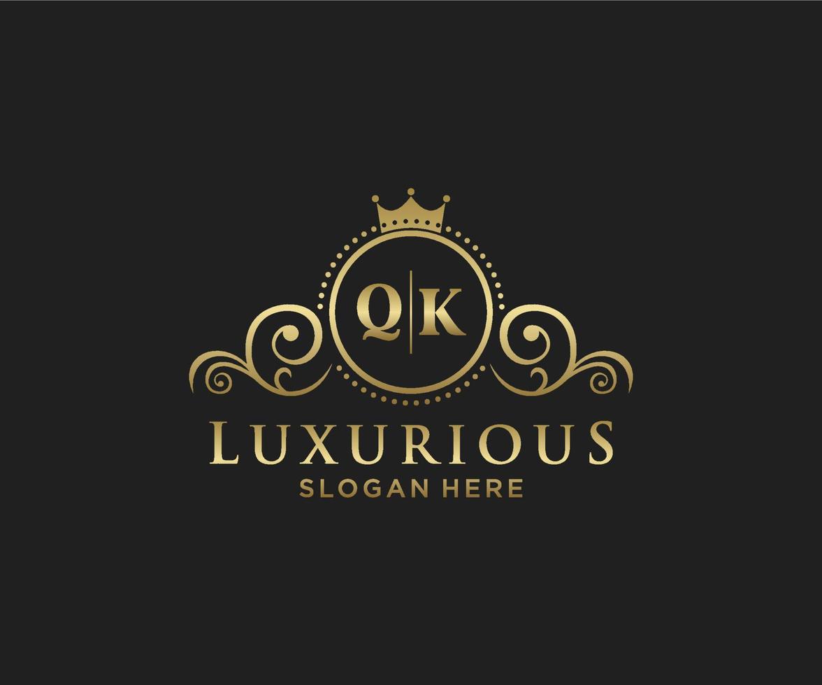 Initial QK Letter Royal Luxury Logo template in vector art for Restaurant, Royalty, Boutique, Cafe, Hotel, Heraldic, Jewelry, Fashion and other vector illustration.