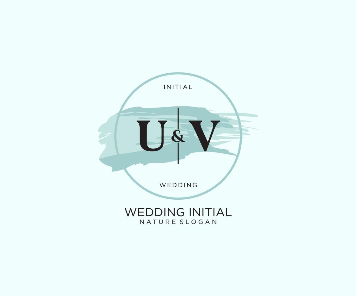 Initial UV Letter Beauty vector initial logo, handwriting logo of initial signature, wedding, fashion, jewerly, boutique, floral and botanical with creative template for any company or business.