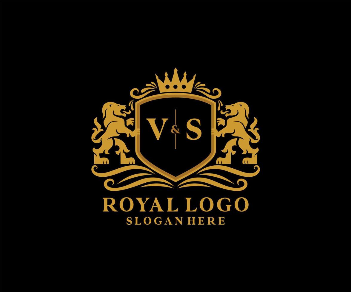 Initial VS Letter Lion Royal Luxury Logo template in vector art for Restaurant, Royalty, Boutique, Cafe, Hotel, Heraldic, Jewelry, Fashion and other vector illustration.