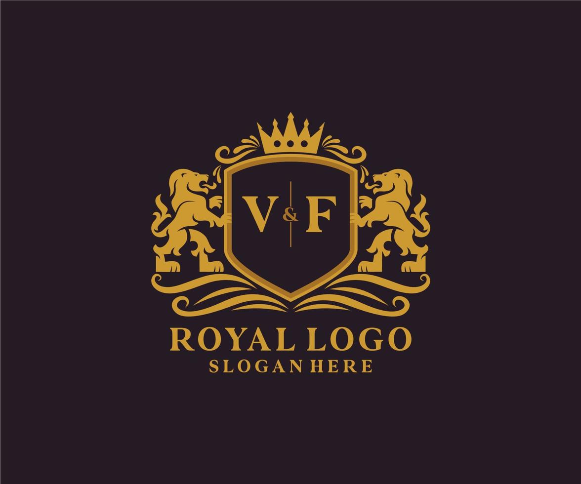 plantilla de logotipo de lujo real de león de letra vf inicial en arte vectorial para restaurante, realeza, boutique, cafetería, hotel, heráldica, joyería, moda y otras ilustraciones vectoriales. vector