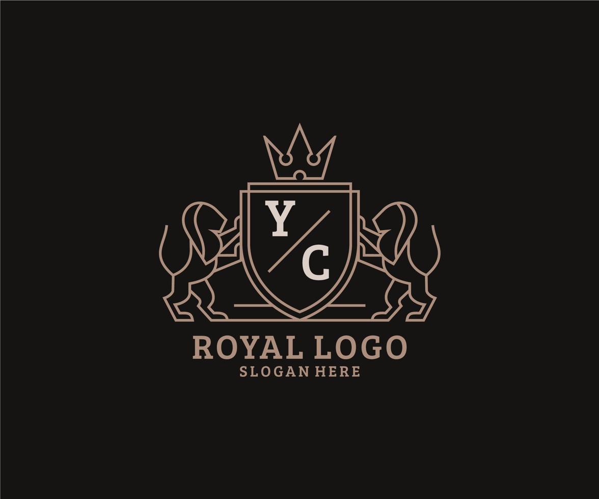 Initial YC Letter Lion Royal Luxury Logo template in vector art for Restaurant, Royalty, Boutique, Cafe, Hotel, Heraldic, Jewelry, Fashion and other vector illustration.