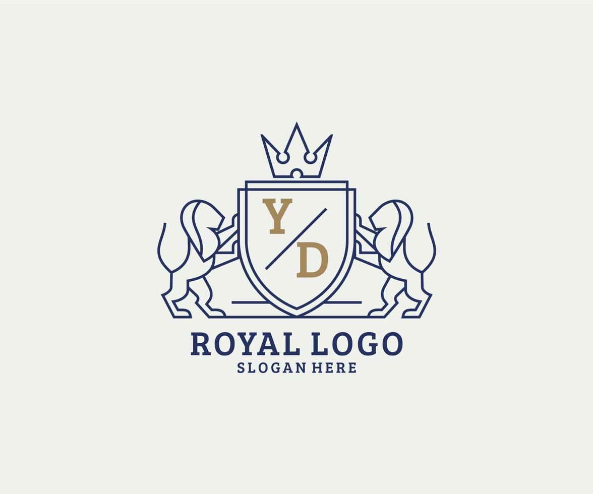 Initial YD Letter Lion Royal Luxury Logo template in vector art for Restaurant, Royalty, Boutique, Cafe, Hotel, Heraldic, Jewelry, Fashion and other vector illustration.