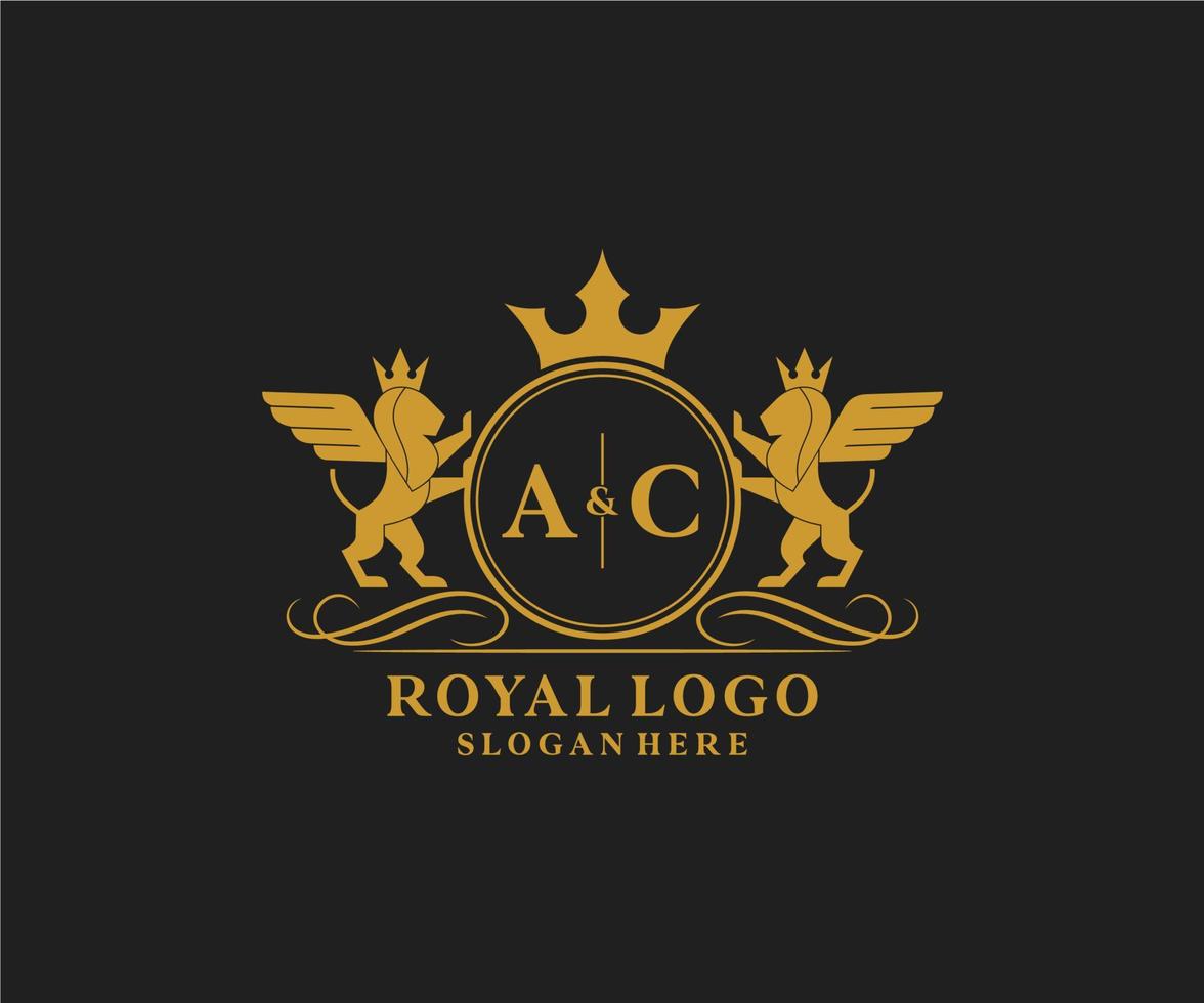 Initial AC Letter Lion Royal Luxury Heraldic,Crest Logo template in vector art for Restaurant, Royalty, Boutique, Cafe, Hotel, Heraldic, Jewelry, Fashion and other vector illustration.