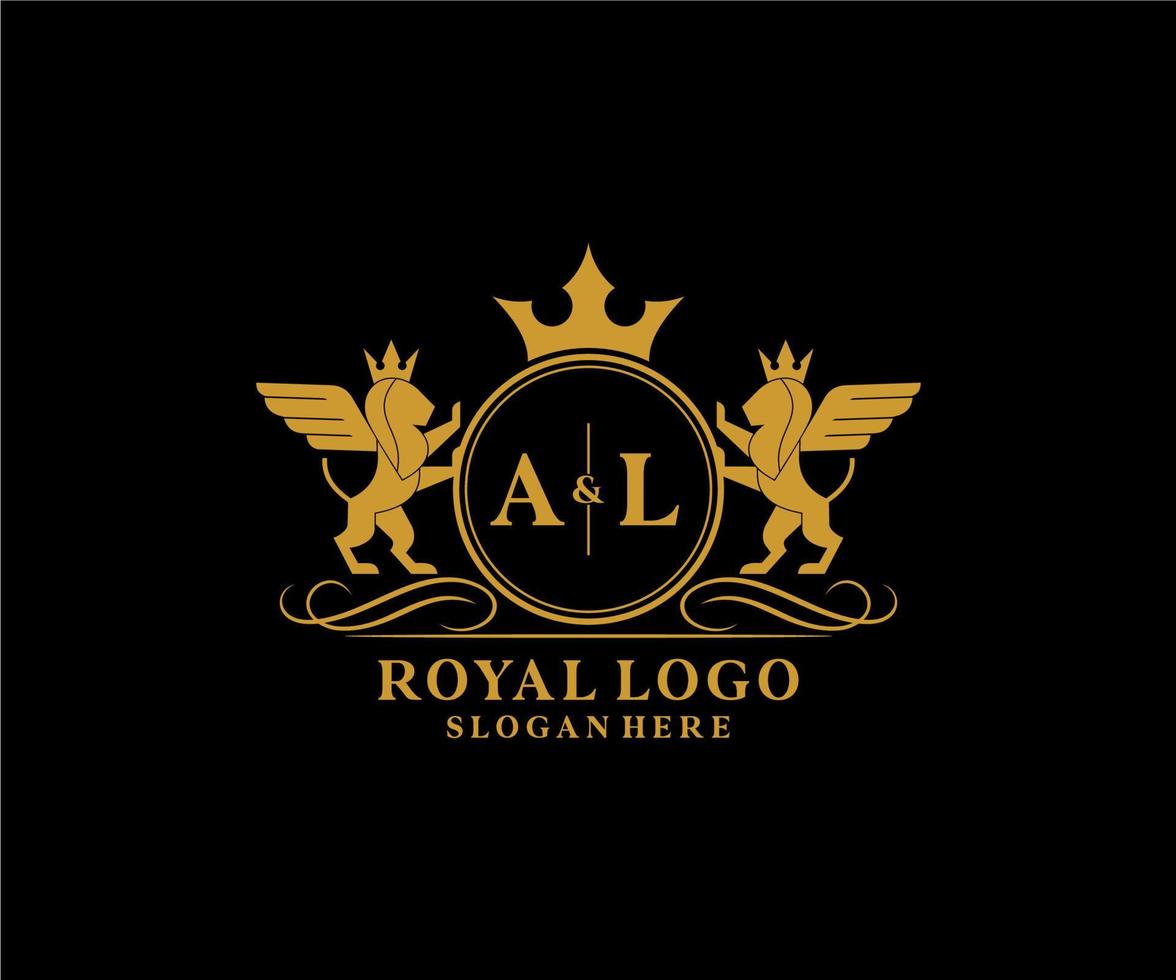 Initial AL Letter Lion Royal Luxury Heraldic,Crest Logo template in vector art for Restaurant, Royalty, Boutique, Cafe, Hotel, Heraldic, Jewelry, Fashion and other vector illustration.