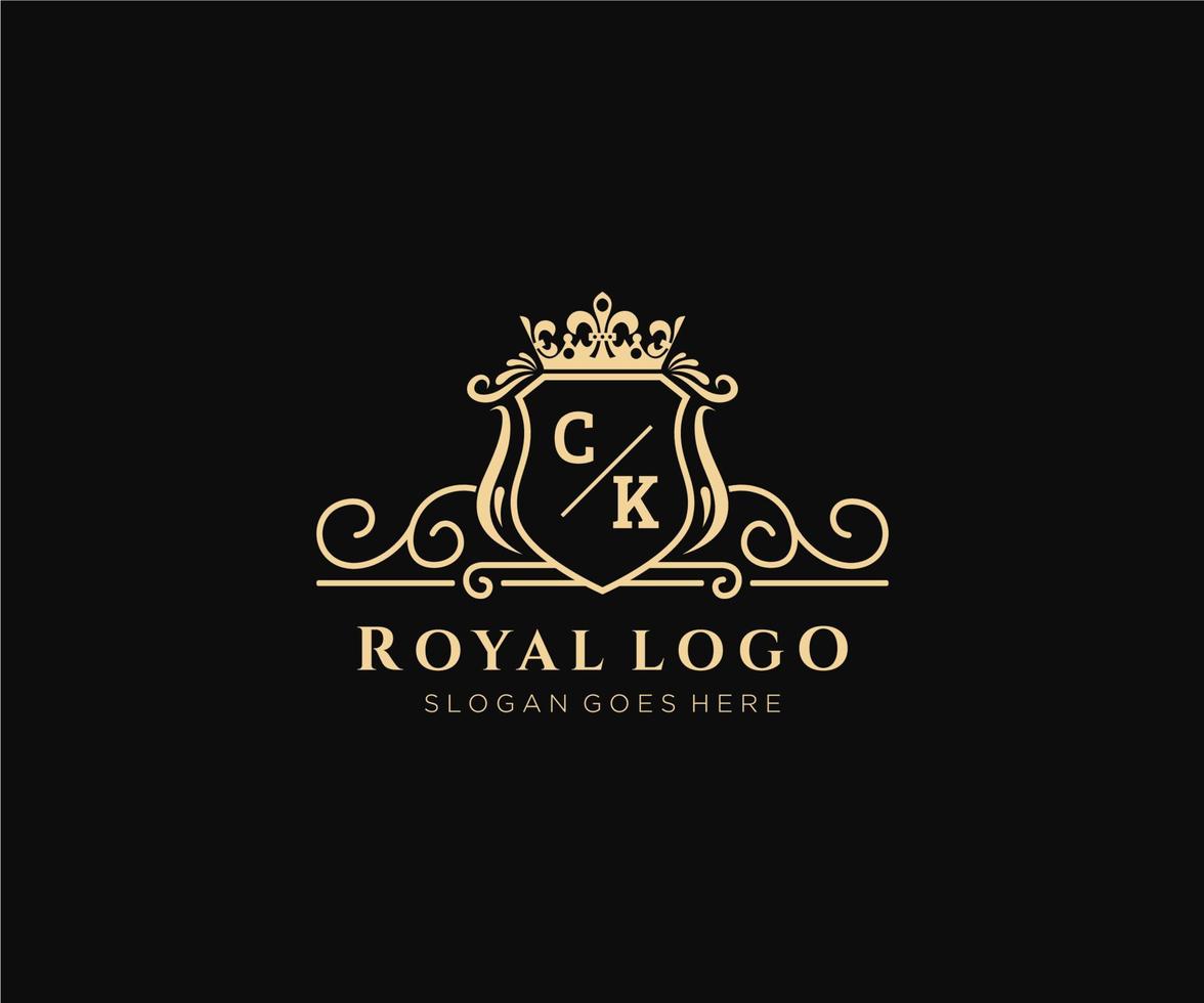 Initial CK Letter Luxurious Brand Logo Template, for Restaurant, Royalty, Boutique, Cafe, Hotel, Heraldic, Jewelry, Fashion and other vector illustration.