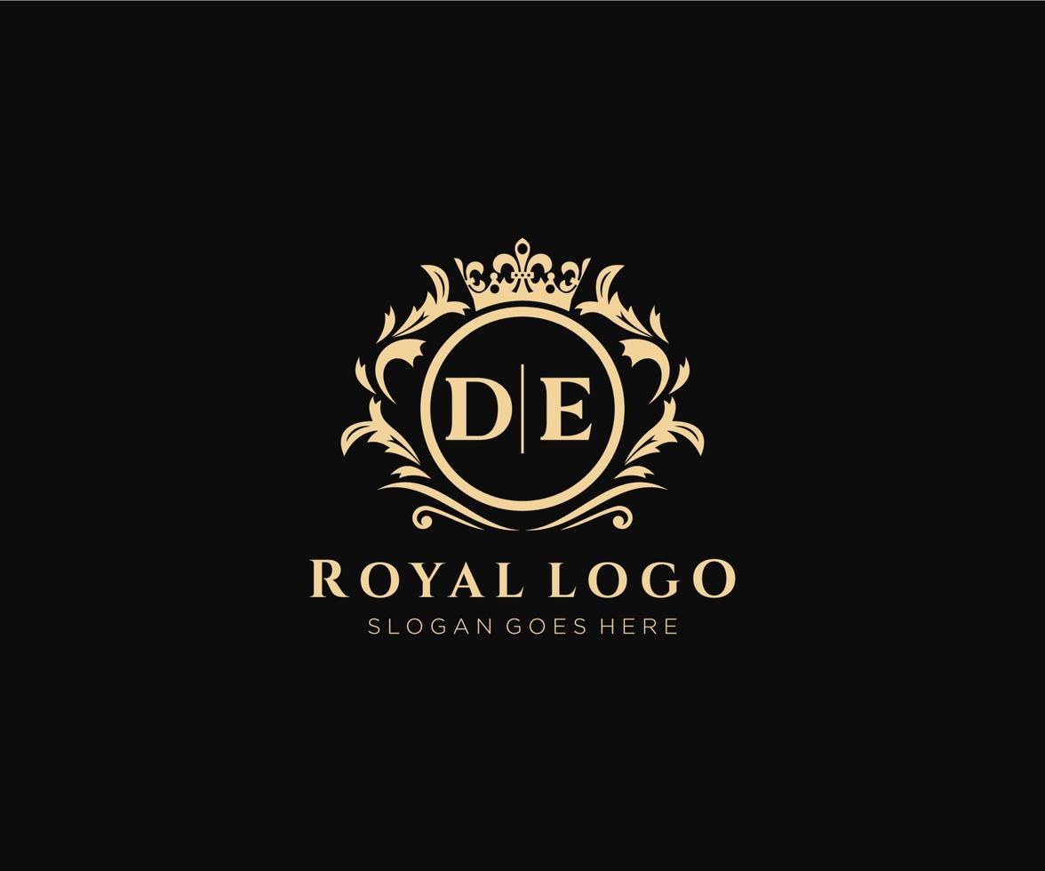 inicial Delaware letra lujoso marca logo plantilla, para restaurante, realeza, boutique, cafetería, hotel, heráldico, joyas, Moda y otro vector ilustración.