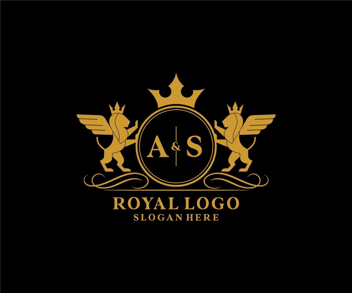 Initial AS Letter Lion Royal Luxury Heraldic,Crest Logo template in vector art for Restaurant, Royalty, Boutique, Cafe, Hotel, Heraldic, Jewelry, Fashion and other vector illustration.