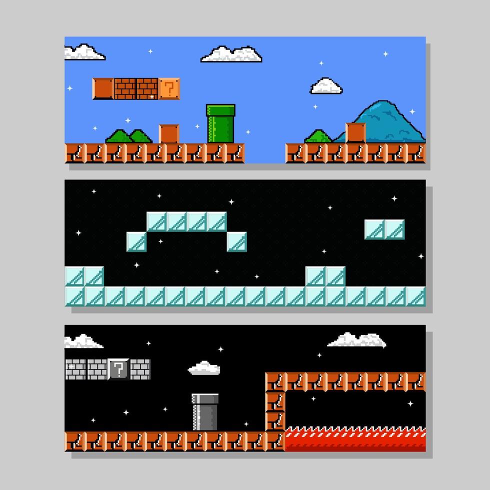 8 Bit Retro Game Banner Template vector