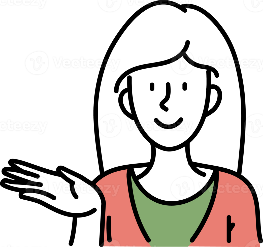 Avatar hand drawn girl character illustration with hand signal graphic png