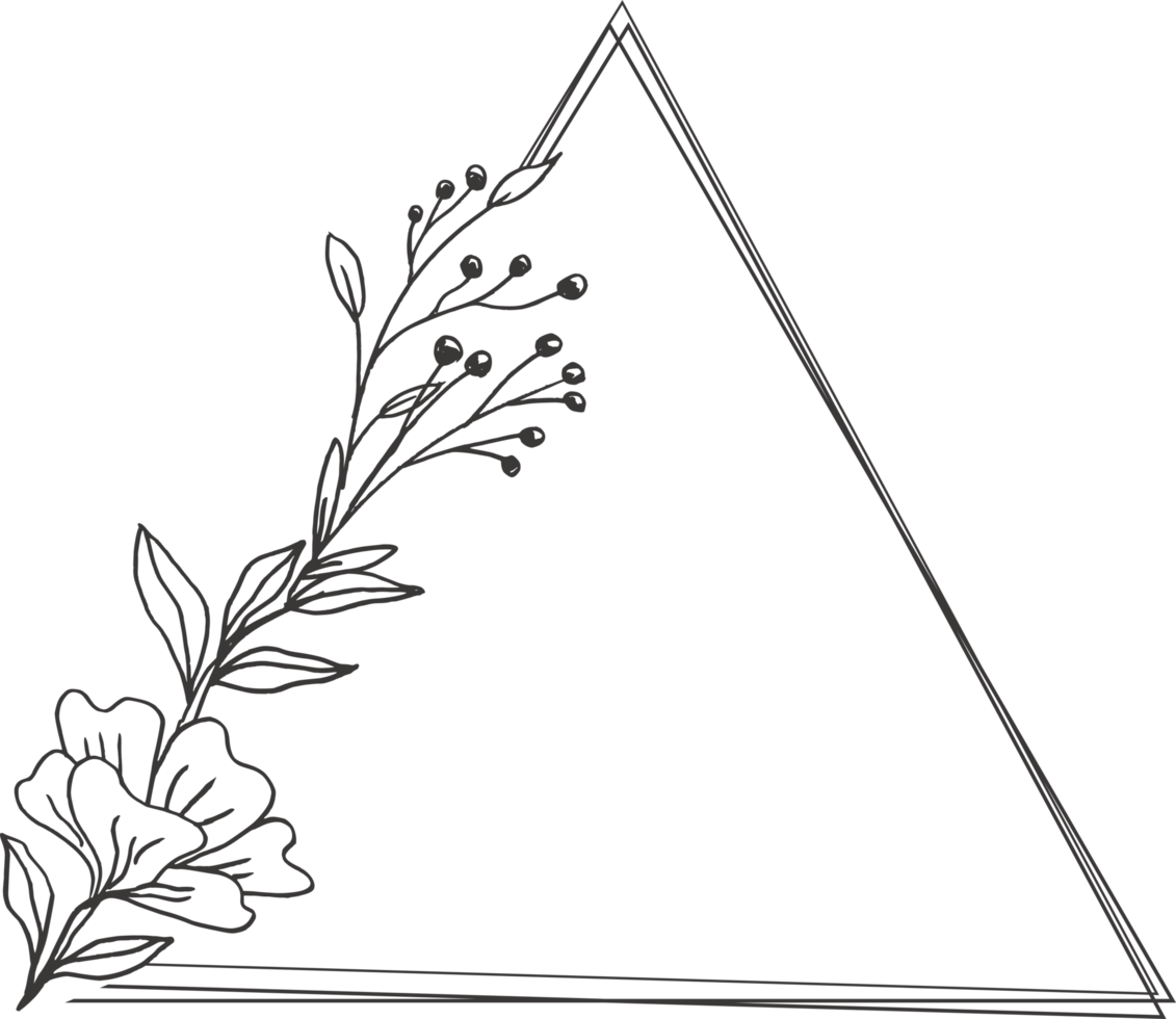Minimalist floral frame with hand drawn leaf and shape simple floral border png