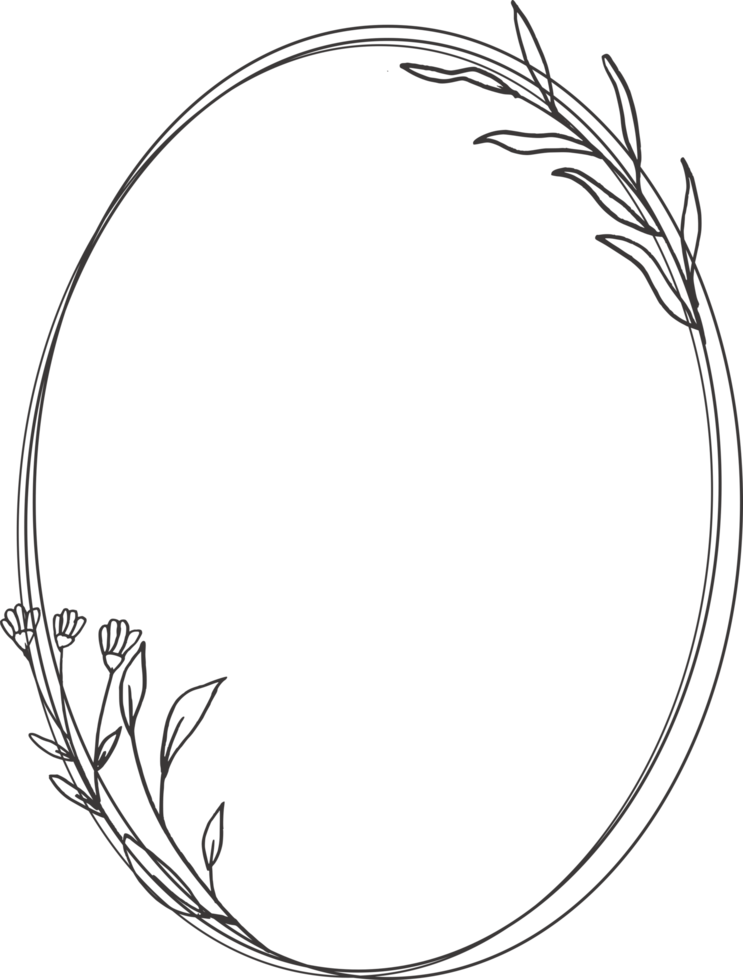 Minimalist floral frame with hand drawn leaf and shape simple floral border png