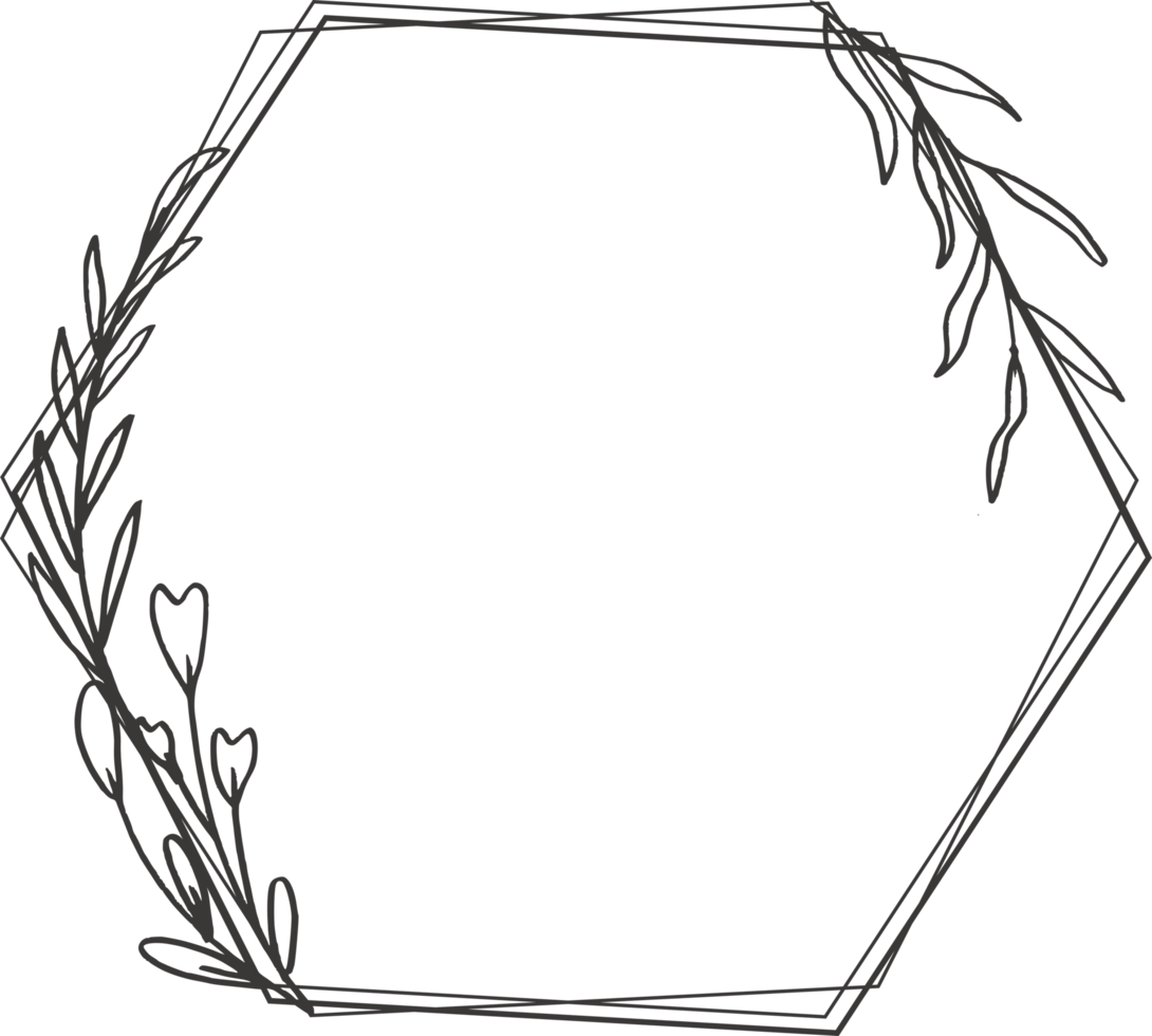 Minimalist floral frame with hand drawn leaf and shape simple floral border png