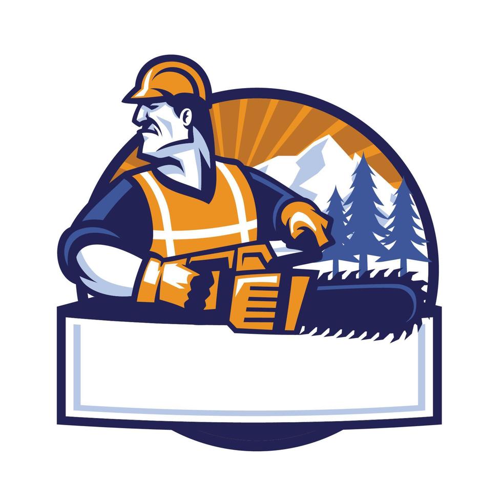 worker man with the chainsaw vector