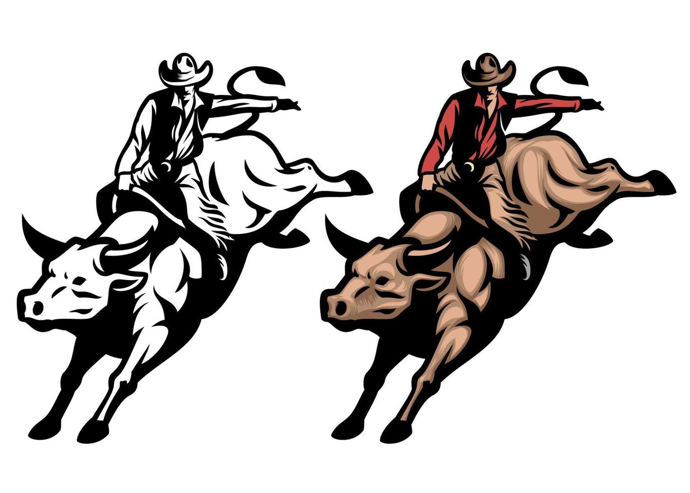 toro montando vaquero rodeo estilo vector