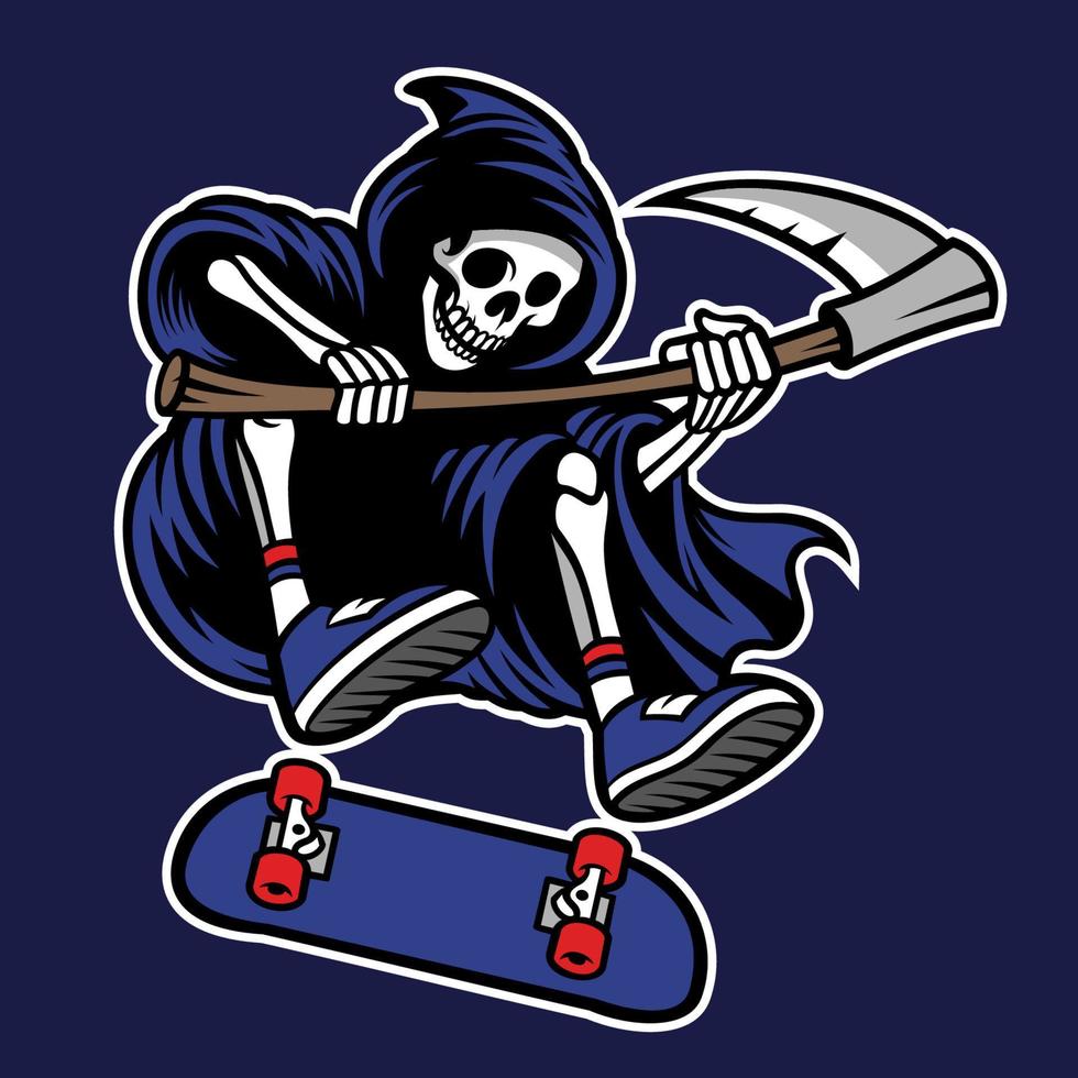 grim reaper riding skateboard vector