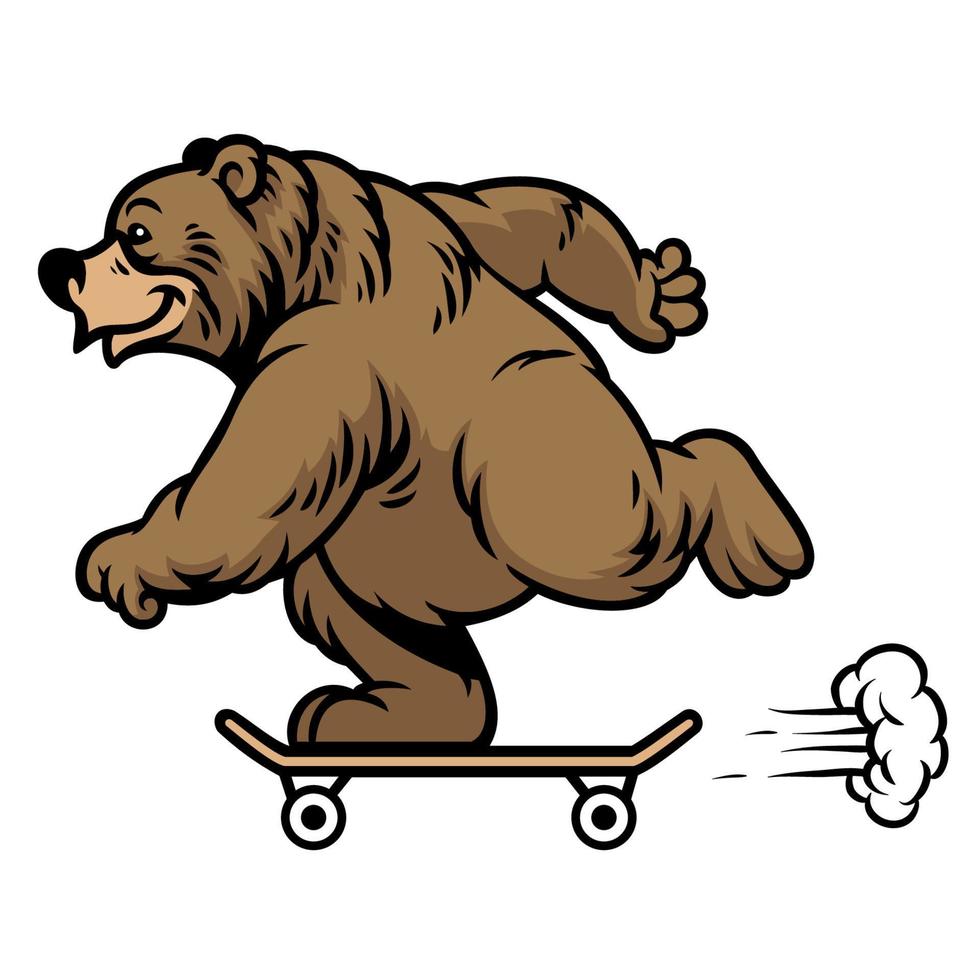 oso pardo oso montando patineta vector