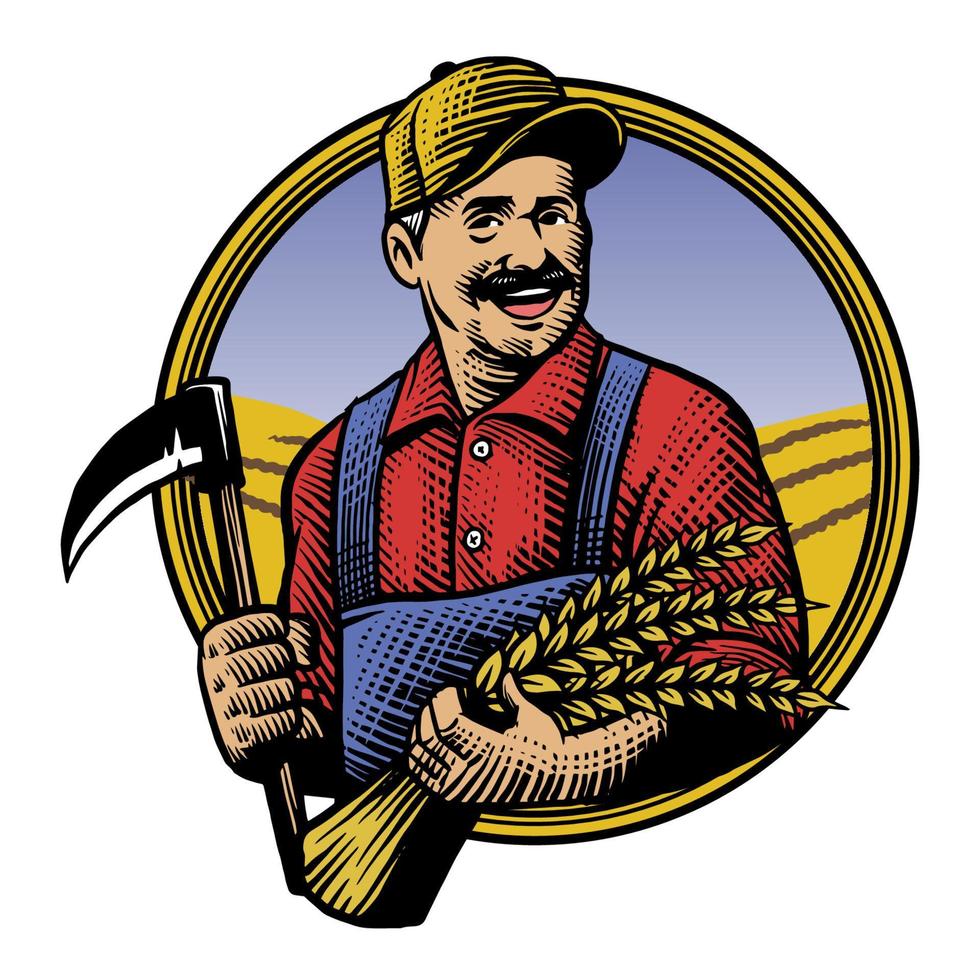 traditional hand drawing style of farmer illustration vector