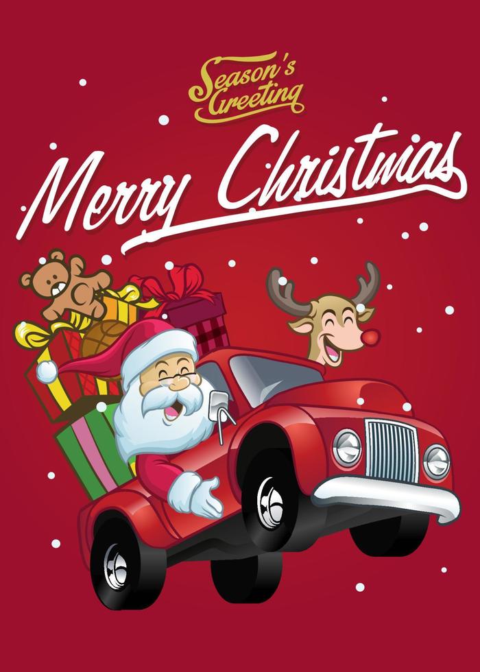 happy santa claus drive a truck full of christmas gift vector