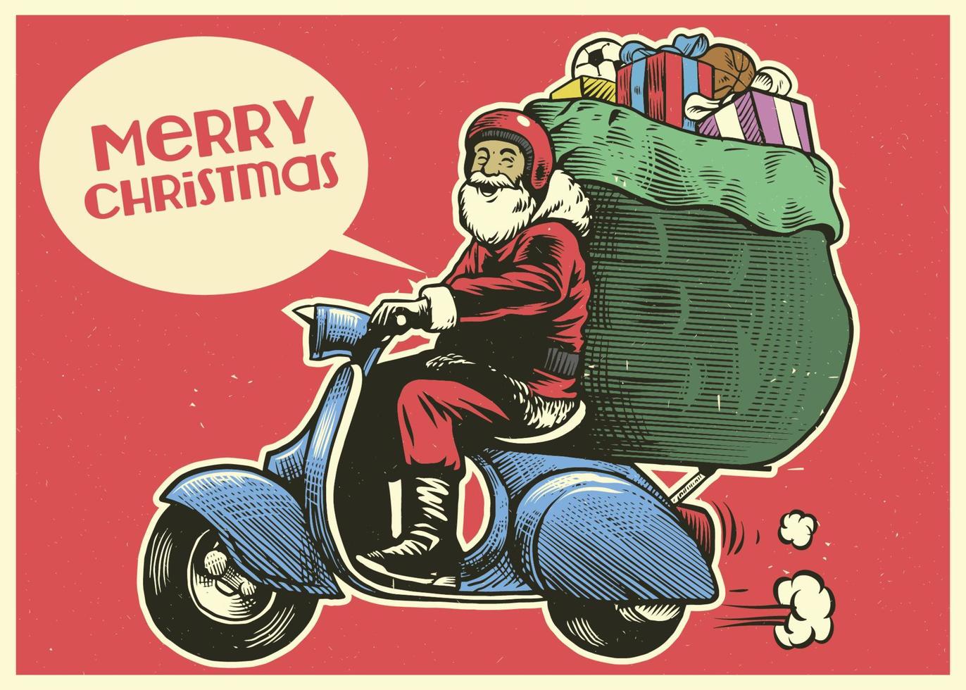 mano dibujo estilo de Papa Noel claus paseo un scooter motocicleta vector