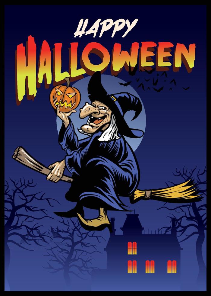 halloween greeting with the old witch vector