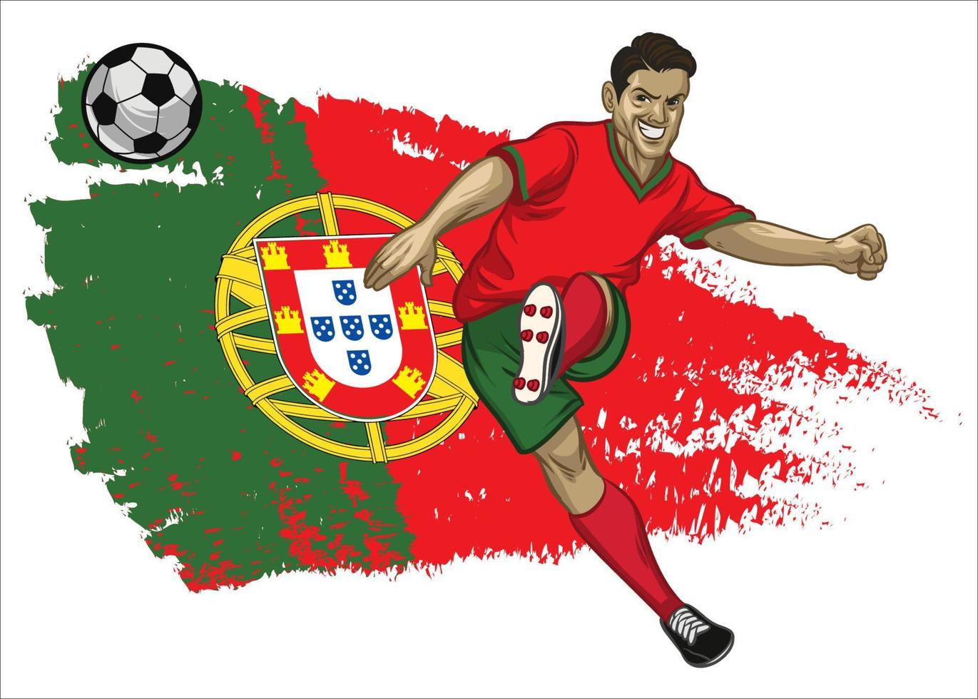 Portugal soccer player with flag as a background vector