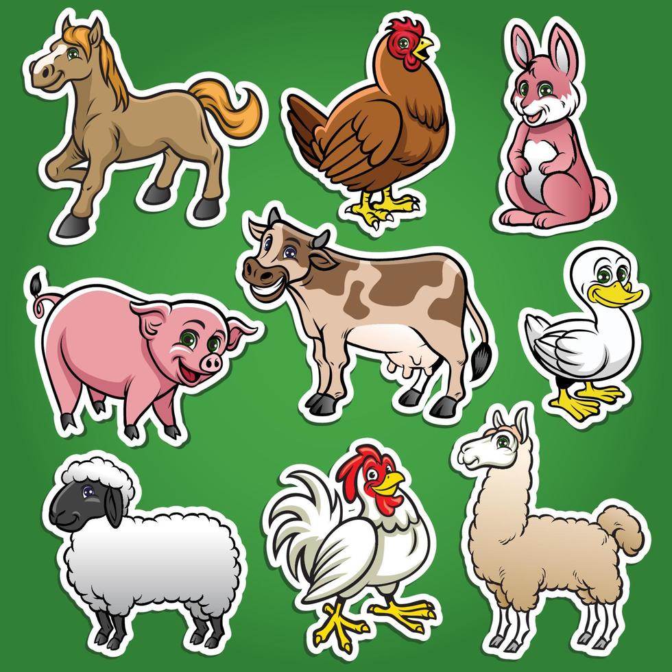 farm animals cartoon set vector