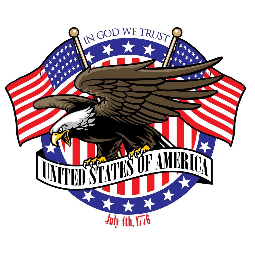 eagle grip the USA ribbon sign with the flag as a background vector