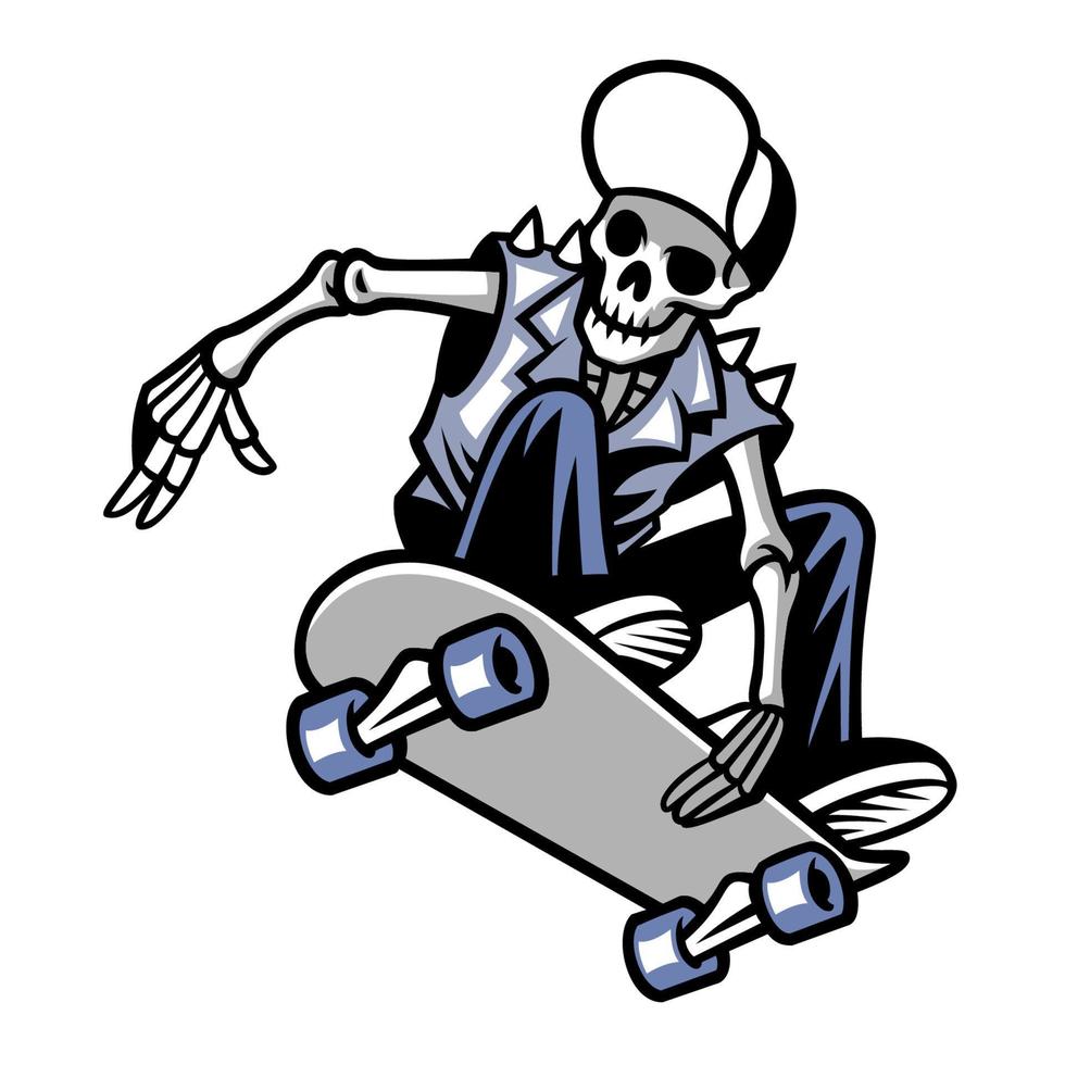 skull punk ride a skateboard vector