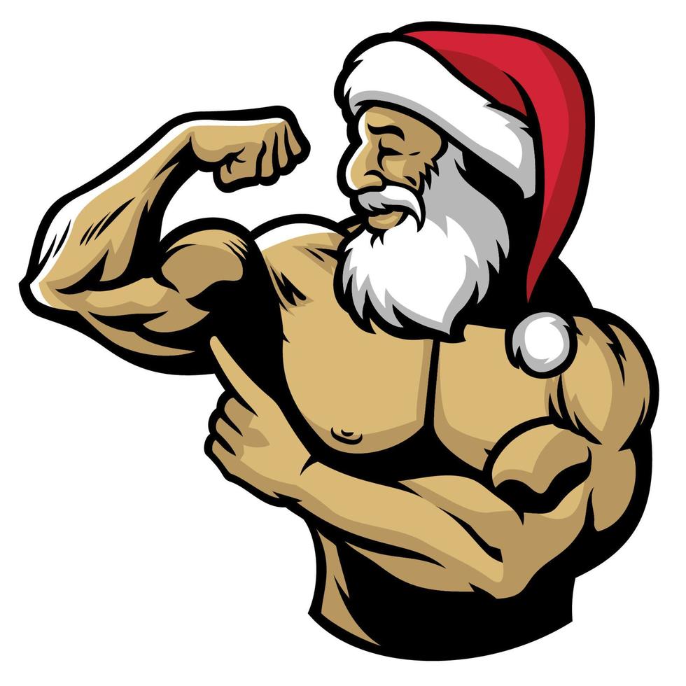 Muscle santa claus show his body vector