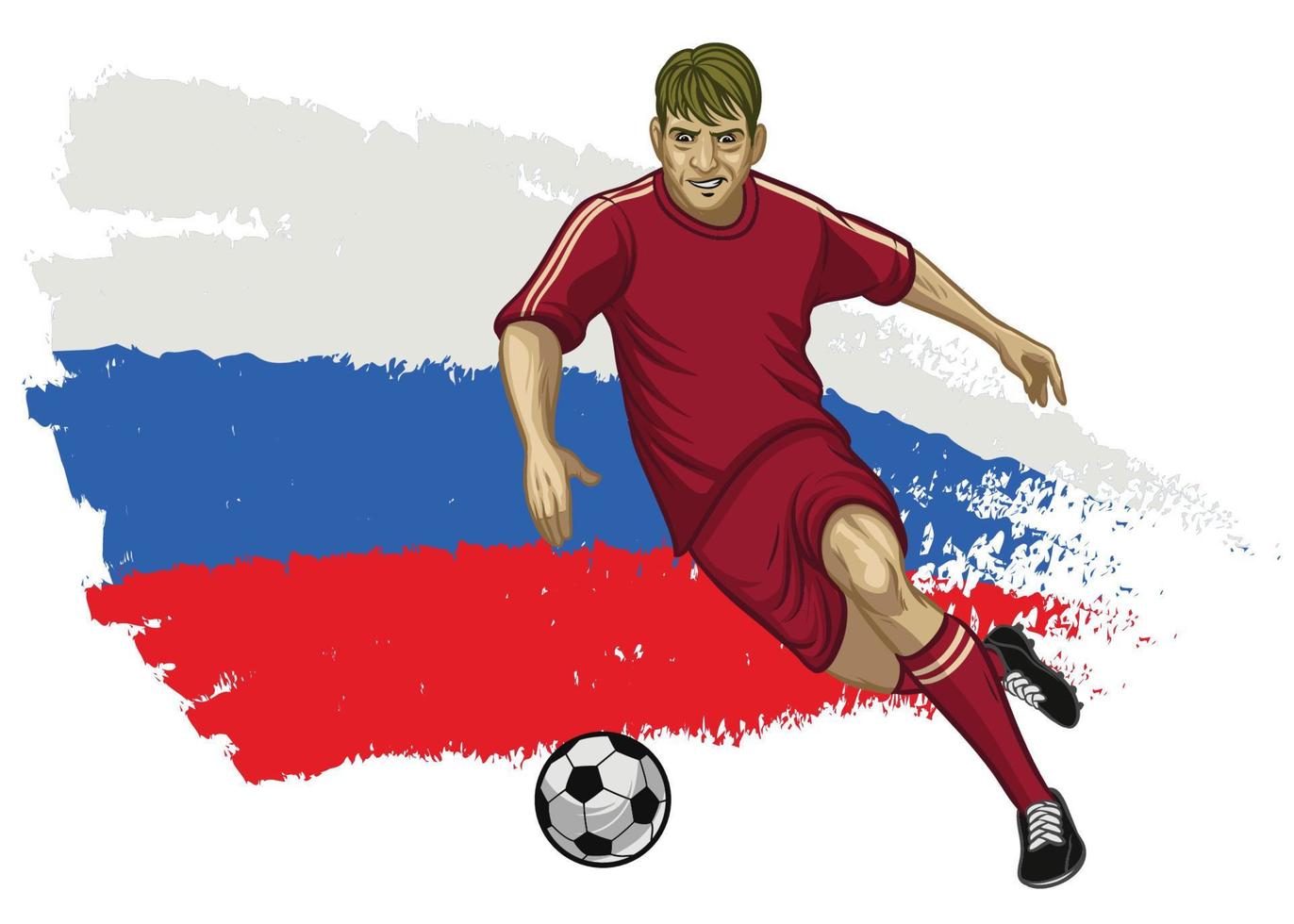 Russia soccer player with flag a s a background vector