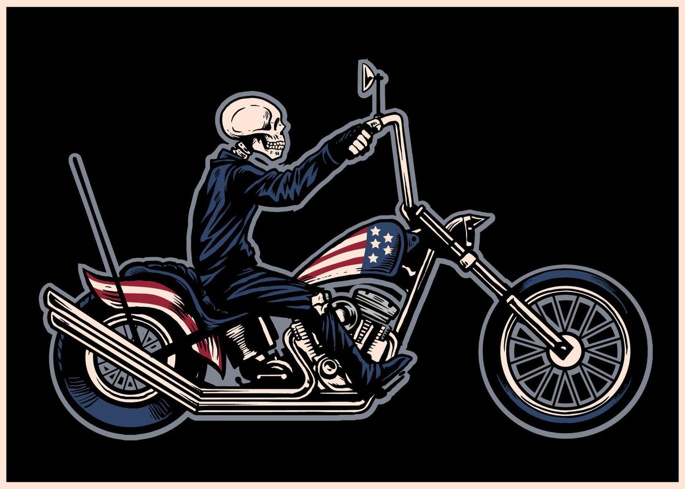 Hand drawing skull riding a chopper motorcycle vector