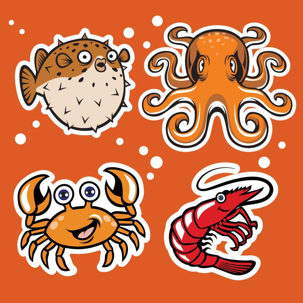sealife cartoon character pack vector