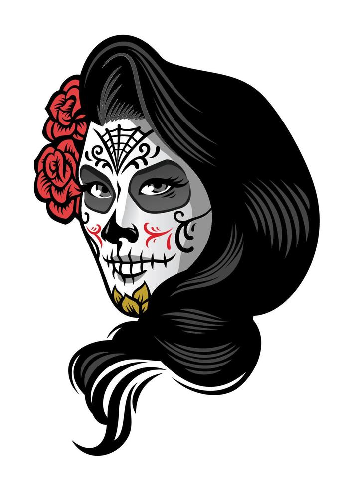 girl wearing day of the dead make up style vector