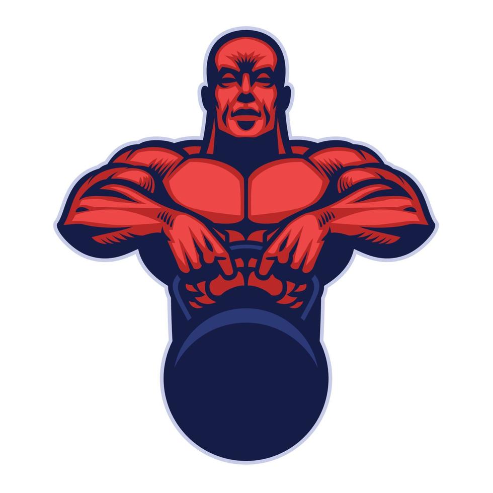 bodybuilder mascot hold the kettlebell vector
