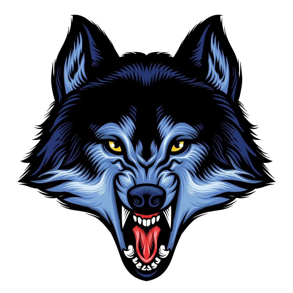 angry wolf head show his sharp teeth vector