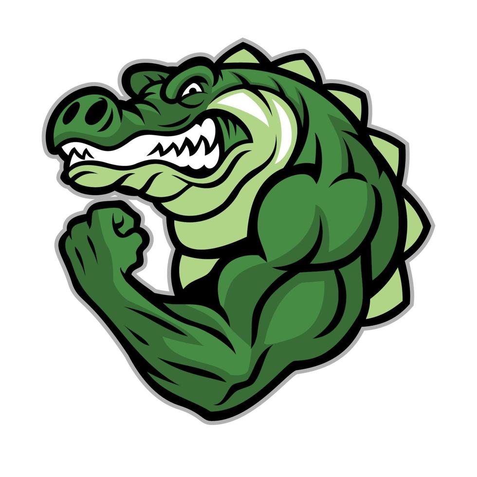 Crocodile mascot show his muscle arm vector