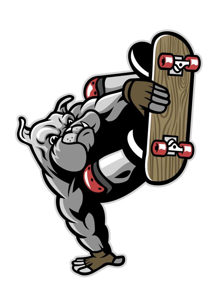 bulldog character playing skateboard vector