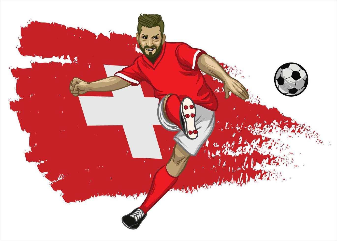 Switzerland soccer player with flag as a background vector