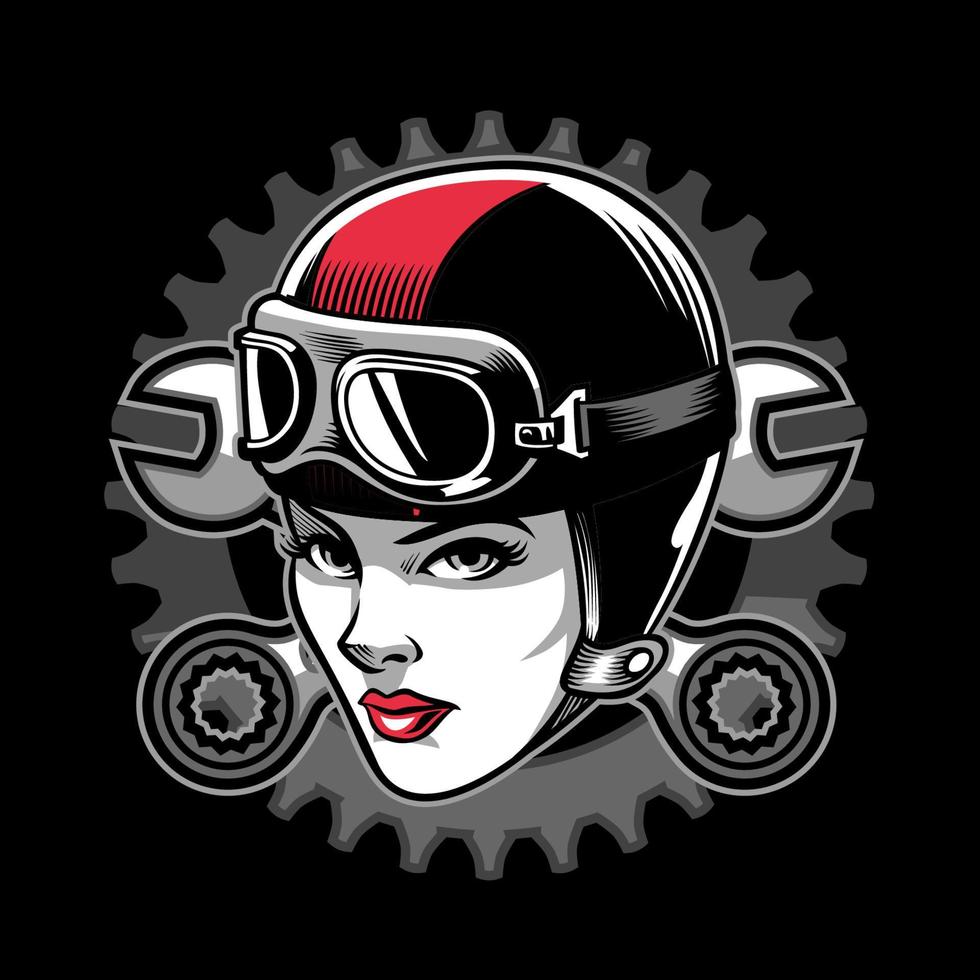 lady biker head vector