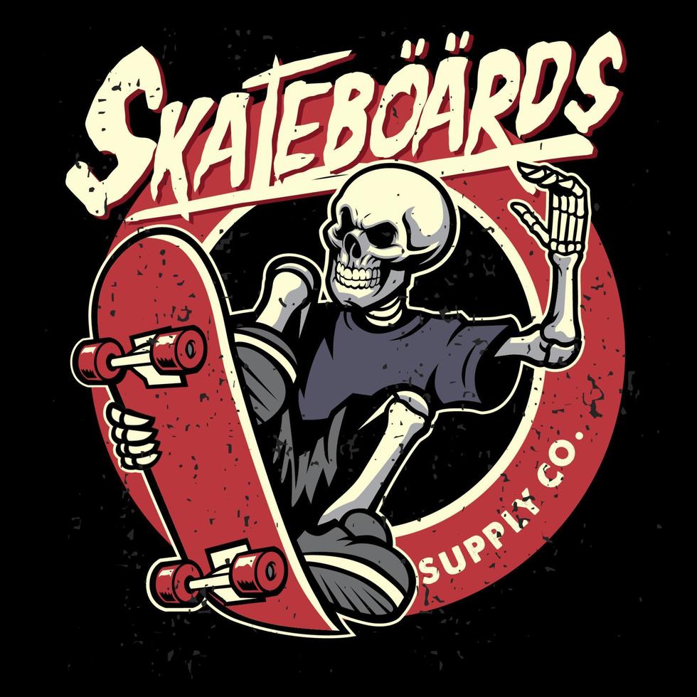 dirty textured of skull skateboarding bagde vector