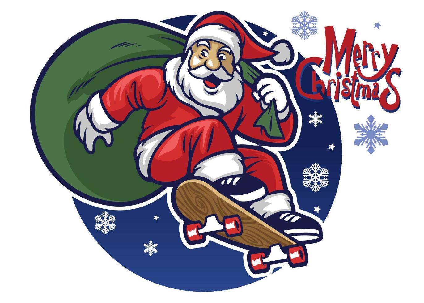 Santa claus delivering the christmas give by riding a skateboard vector