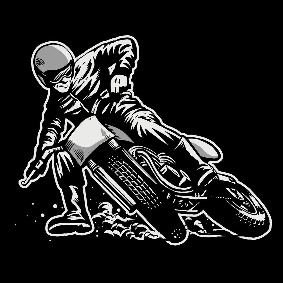 hand drawn of man riding a flat track motorcycle race vector