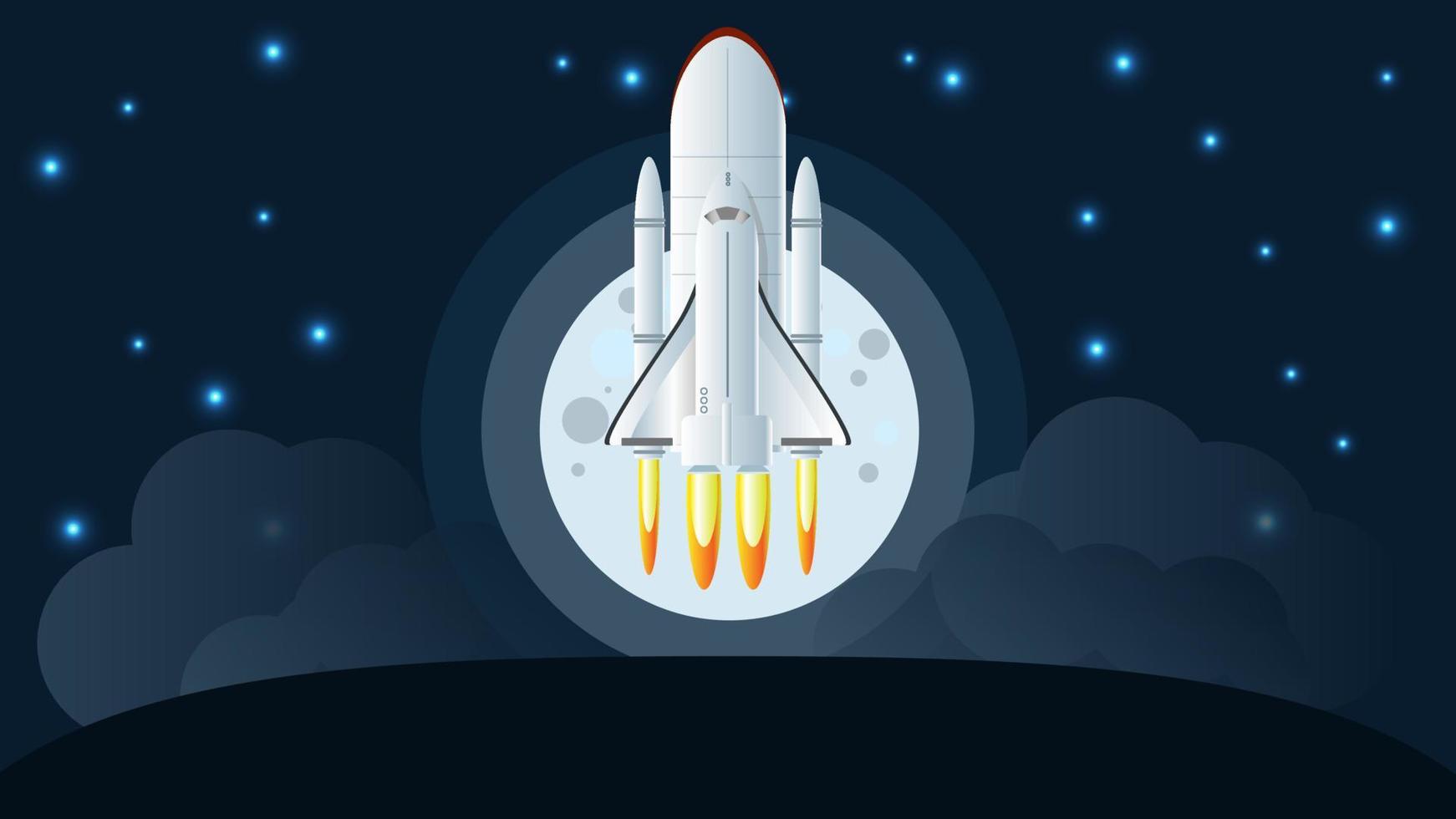 A spaceship on the background of the moon and the starry sky vector
