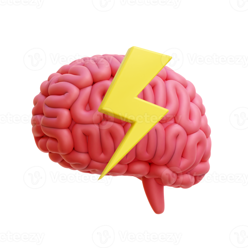 3d Brainstorming. The brain and lightning. png