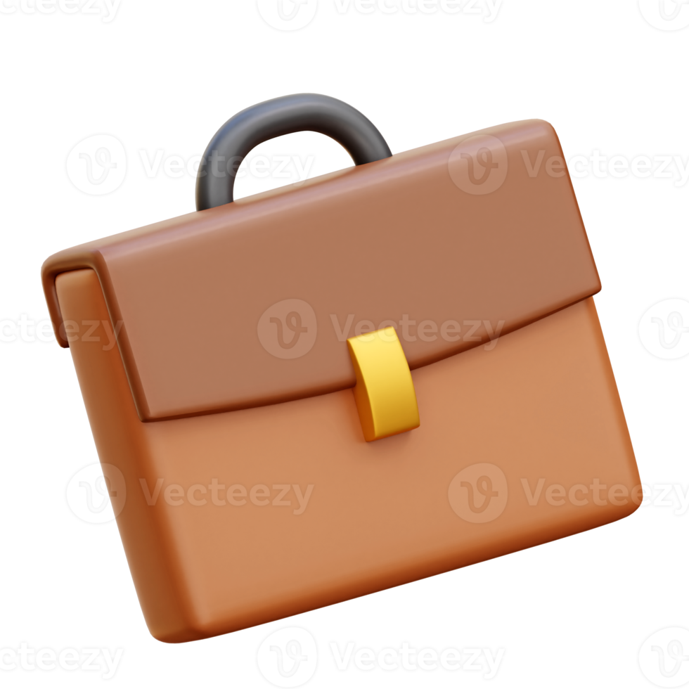 3d Business Case. Brown Leather Businessman Briefcase. png